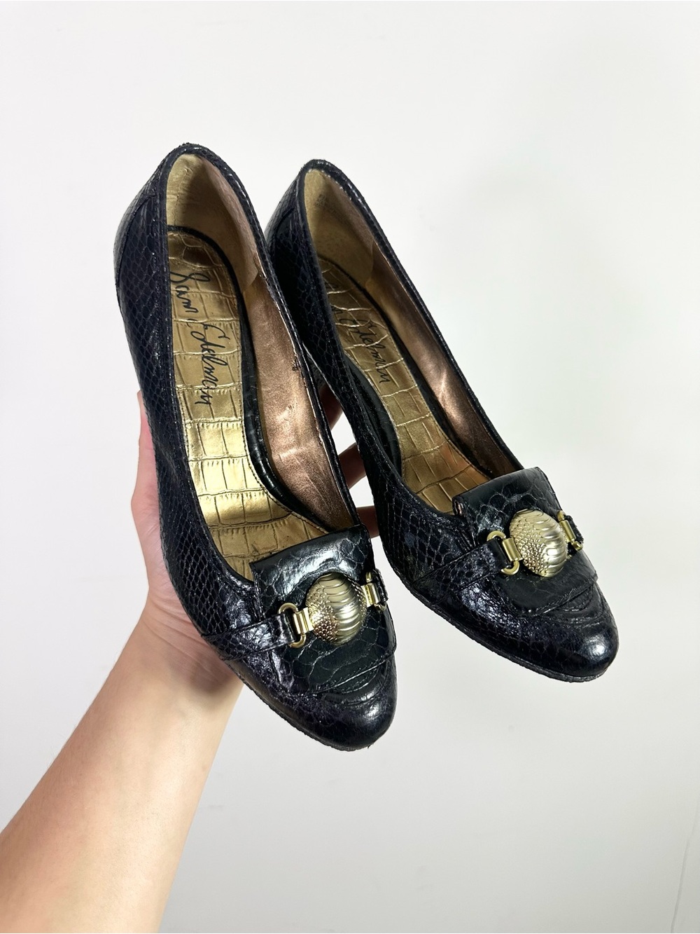 Sam Edelman Yoanna Black Faux Snakeskin High Heel Loafer Pumps